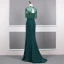 Élégant Vert Foncé Transparentes Robe De Soirée 2020 Princesse Encolure Dégagée Mancherons Perlage Gland Train De Balayage Volants Dos Nu Robe De Ceremonie