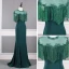 Élégant Vert Foncé Transparentes Robe De Soirée 2020 Princesse Encolure Dégagée Mancherons Perlage Gland Train De Balayage Volants Dos Nu Robe De Ceremonie