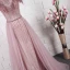 High End Durchsichtige Pink Abendkleider 2020 A Linie Rundhalsausschnitt Ärmel Strass Perlenstickerei Quaste Stoffgürtel Sweep / Pinsel Zug Rüschen Festliche Kleider