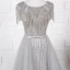 High End Durchsichtige Pink Abendkleider 2020 A Linie Rundhalsausschnitt Ärmel Strass Perlenstickerei Quaste Stoffgürtel Sweep / Pinsel Zug Rüschen Festliche Kleider