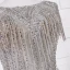 High End Durchsichtige Pink Abendkleider 2020 A Linie Rundhalsausschnitt Ärmel Strass Perlenstickerei Quaste Stoffgürtel Sweep / Pinsel Zug Rüschen Festliche Kleider