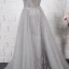 High End Durchsichtige Pink Abendkleider 2020 A Linie Rundhalsausschnitt Ärmel Strass Perlenstickerei Quaste Stoffgürtel Sweep / Pinsel Zug Rüschen Festliche Kleider