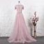 High End Durchsichtige Pink Abendkleider 2020 A Linie Rundhalsausschnitt Ärmel Strass Perlenstickerei Quaste Stoffgürtel Sweep / Pinsel Zug Rüschen Festliche Kleider
