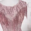 High End Durchsichtige Pink Abendkleider 2020 A Linie Rundhalsausschnitt Ärmel Strass Perlenstickerei Quaste Stoffgürtel Sweep / Pinsel Zug Rüschen Festliche Kleider