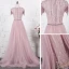 High End Durchsichtige Pink Abendkleider 2020 A Linie Rundhalsausschnitt Ärmel Strass Perlenstickerei Quaste Stoffgürtel Sweep / Pinsel Zug Rüschen Festliche Kleider