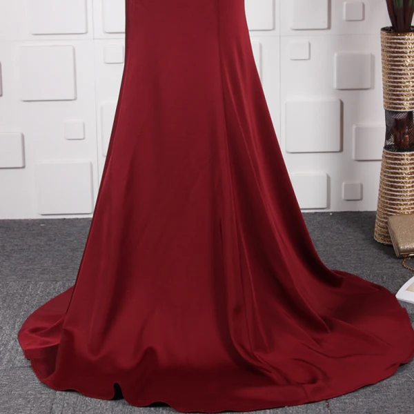 Elegant Red Evening Dresses  2020 A-Line / Princess Deep V-Neck Sleeveless Beading Rhinestone Sweep Train Ruffle Backless Formal Dresses