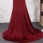Elegant Red Evening Dresses  2020 A-Line / Princess Deep V-Neck Sleeveless Beading Rhinestone Sweep Train Ruffle Backless Formal Dresses