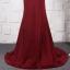 Elegant Red Evening Dresses  2020 A-Line / Princess Deep V-Neck Sleeveless Beading Rhinestone Sweep Train Ruffle Backless Formal Dresses