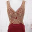 Elegant Red Evening Dresses  2020 A-Line / Princess Deep V-Neck Sleeveless Beading Rhinestone Sweep Train Ruffle Backless Formal Dresses