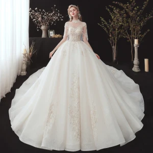 Vintage Retro Champagne See Through Bridal Wedding Dresses With Shawl 2020 Ball Gown High Neck Sleeveless Backless Glitter Tulle Flower Appliques Lace Beading Cathedral Train Ruffle