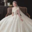 Vintage / Retro Champagne See-through Bridal Wedding Dresses With Shawl 2020 Ball Gown High Neck Sleeveless Backless Glitter Tulle Flower Appliques Lace Beading Cathedral Train Ruffle