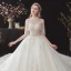Vintage / Retro Champagne See-through Bridal Wedding Dresses With Shawl 2020 Ball Gown High Neck Sleeveless Backless Glitter Tulle Flower Appliques Lace Beading Cathedral Train Ruffle