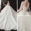 Vintage / Retro Champagne See-through Bridal Wedding Dresses With Shawl 2020 Ball Gown High Neck Sleeveless Backless Glitter Tulle Flower Appliques Lace Beading Cathedral Train Ruffle