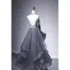 Elegant Grey Evening Dresses  2020 A-Line / Princess Halter Sleeveless Beading Floor-Length / Long Ruffle Backless Formal Dresses