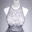 Elegant Grey Evening Dresses  2020 A-Line / Princess Halter Sleeveless Beading Floor-Length / Long Ruffle Backless Formal Dresses