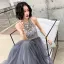 Elegant Grey Evening Dresses  2020 A-Line / Princess Halter Sleeveless Beading Floor-Length / Long Ruffle Backless Formal Dresses