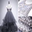 Elegant Grey Evening Dresses  2020 A-Line / Princess Halter Sleeveless Beading Floor-Length / Long Ruffle Backless Formal Dresses