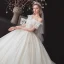 Chic / Belle Champagne La Mariée Robe De Mariée 2020 Robe Boule De l'épaule Manches Courtes Dos Nu Glitter Tulle Appliques En Dentelle Paillettes Perlage Cathedral Train Volants
