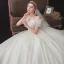 Chic / Belle Champagne La Mariée Robe De Mariée 2020 Robe Boule De l'épaule Manches Courtes Dos Nu Glitter Tulle Appliques En Dentelle Paillettes Perlage Cathedral Train Volants