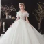 Chic / Belle Champagne La Mariée Robe De Mariée 2020 Robe Boule De l'épaule Manches Courtes Dos Nu Glitter Tulle Appliques En Dentelle Paillettes Perlage Cathedral Train Volants