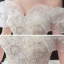 Chic / Belle Champagne La Mariée Robe De Mariée 2020 Robe Boule De l'épaule Manches Courtes Dos Nu Glitter Tulle Appliques En Dentelle Paillettes Perlage Cathedral Train Volants