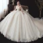 Chic / Beautiful Champagne Bridal Wedding Dresses 2020 Ball Gown Strapless Sleeveless Backless Appliques Sequins Beading Glitter Tulle Cathedral Train Ruffle