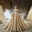 High-end Champagne Bridal Wedding Dresses 2020 Ball Gown Off-The-Shoulder Short Sleeve Backless Beading Appliques Lace Glitter Tulle Cathedral Train Ruffle