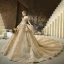 High-end Champagne Bridal Wedding Dresses 2020 Ball Gown Off-The-Shoulder Short Sleeve Backless Beading Appliques Lace Glitter Tulle Cathedral Train Ruffle