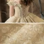 High-end Champagne Bridal Wedding Dresses 2020 Ball Gown Off-The-Shoulder Short Sleeve Backless Beading Appliques Lace Glitter Tulle Cathedral Train Ruffle