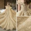 High-end Champagne Bridal Wedding Dresses 2020 Ball Gown Off-The-Shoulder Short Sleeve Backless Beading Appliques Lace Glitter Tulle Cathedral Train Ruffle