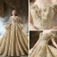 High-end Champagne Bridal Wedding Dresses 2020 Ball Gown Off-The-Shoulder Short Sleeve Backless Beading Appliques Lace Glitter Tulle Cathedral Train Ruffle