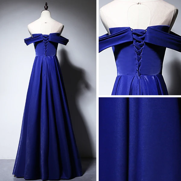 Elegant Royal Blue Satin Evening Dresses 2020 A-Line / Princess See-through Scoop Neck Short Sleeve Beading Floor-Length / Long Ruffle Backless Formal Dresses
