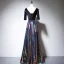Coloré Multi-Couleurs Daim Robe De Soirée 2020 Princesse V-Cou 1/2 Manches Paillettes Longue Volants Dos Nu Robe De Ceremonie