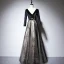 Chic / Belle Noire Daim Robe De Soirée 2020 Princesse V-Cou Manches Longues Appliques Paillettes Perlage Longue Dos Nu Robe De Ceremonie