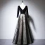 Chic / Belle Noire Daim Robe De Soirée 2020 Princesse V-Cou Manches Longues Appliques Paillettes Perlage Longue Dos Nu Robe De Ceremonie