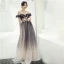 Élégant Violet Dégradé De Couleur Transparentes Robe De Bal 2020 Princesse De l'épaule Gonflée Manches Courtes Étoile Paillettes Glitter Tulle Longue Volants Dos Nu Robe De Ceremonie