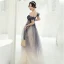 Élégant Violet Dégradé De Couleur Transparentes Robe De Bal 2020 Princesse De l'épaule Gonflée Manches Courtes Étoile Paillettes Glitter Tulle Longue Volants Dos Nu Robe De Ceremonie