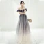 Élégant Violet Dégradé De Couleur Transparentes Robe De Bal 2020 Princesse De l'épaule Gonflée Manches Courtes Étoile Paillettes Glitter Tulle Longue Volants Dos Nu Robe De Ceremonie