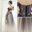Élégant Violet Dégradé De Couleur Transparentes Robe De Bal 2020 Princesse De l'épaule Gonflée Manches Courtes Étoile Paillettes Glitter Tulle Longue Volants Dos Nu Robe De Ceremonie