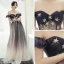 Élégant Violet Dégradé De Couleur Transparentes Robe De Bal 2020 Princesse De l'épaule Gonflée Manches Courtes Étoile Paillettes Glitter Tulle Longue Volants Dos Nu Robe De Ceremonie