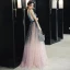 Elegant Ink Blue Blushing Pink Evening Dresses  2020 A-Line / Princess Deep V-Neck Sleeveless Glitter Star Floor-Length / Long Ruffle Backless Formal Dresses