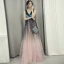 Elegant Ink Blue Blushing Pink Evening Dresses  2020 A-Line / Princess Deep V-Neck Sleeveless Glitter Star Floor-Length / Long Ruffle Backless Formal Dresses