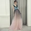 Elegant Ink Blue Blushing Pink Evening Dresses  2020 A-Line / Princess Deep V-Neck Sleeveless Glitter Star Floor-Length / Long Ruffle Backless Formal Dresses