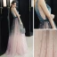 Elegant Ink Blue Blushing Pink Evening Dresses  2020 A-Line / Princess Deep V-Neck Sleeveless Glitter Star Floor-Length / Long Ruffle Backless Formal Dresses