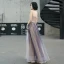 Elegant Champagne Purple Ballkjoler 2020 Prinsesse Kjæreste Uten Ermer Appliques Blomst Beading Glitter Tyll Lange Buste Ryggløse Formelle Kjoler