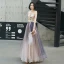 Elegant Champagne Purple Ballkjoler 2020 Prinsesse Kjæreste Uten Ermer Appliques Blomst Beading Glitter Tyll Lange Buste Ryggløse Formelle Kjoler