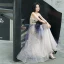 Elegant Champagne Purple Ballkjoler 2020 Prinsesse Kjæreste Uten Ermer Appliques Blomst Beading Glitter Tyll Lange Buste Ryggløse Formelle Kjoler