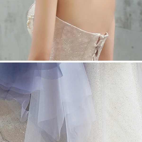 Elegant Champagne Purple Ballkjoler 2020 Prinsesse Kjæreste Uten Ermer Appliques Blomst Beading Glitter Tyll Lange Buste Ryggløse Formelle Kjoler
