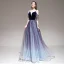 Elegante Violett Farbverlauf Abendkleider 2020 A Linie Spaghettiträger Kurze Ärmel Perlenstickerei Quaste Glanz Tülle Lange Rüschen Rückenfreies Festliche Kleider
