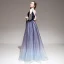 Elegante Violett Farbverlauf Abendkleider 2020 A Linie Spaghettiträger Kurze Ärmel Perlenstickerei Quaste Glanz Tülle Lange Rüschen Rückenfreies Festliche Kleider